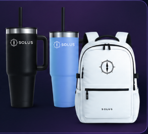FriendHub merchandise — mug, tumbler, and backpack